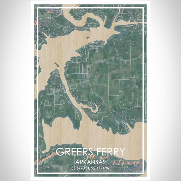 Greers Ferry Arkansas Map Print Portrait Orientation in Afternoon Style With Shaded Background