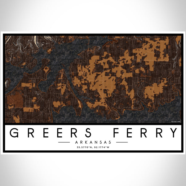 Greers Ferry Arkansas Map Print Landscape Orientation in Ember Style With Shaded Background