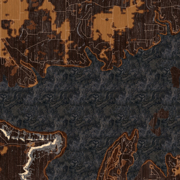 Greers Ferry Lake Arkansas Map Print in Ember Style Zoomed In Close Up Showing Details
