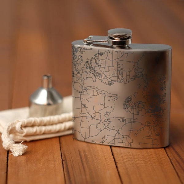 Greers Ferry Lake Arkansas Custom Engraved City Map Inscription Coordinates on 6oz Stainless Steel Flask