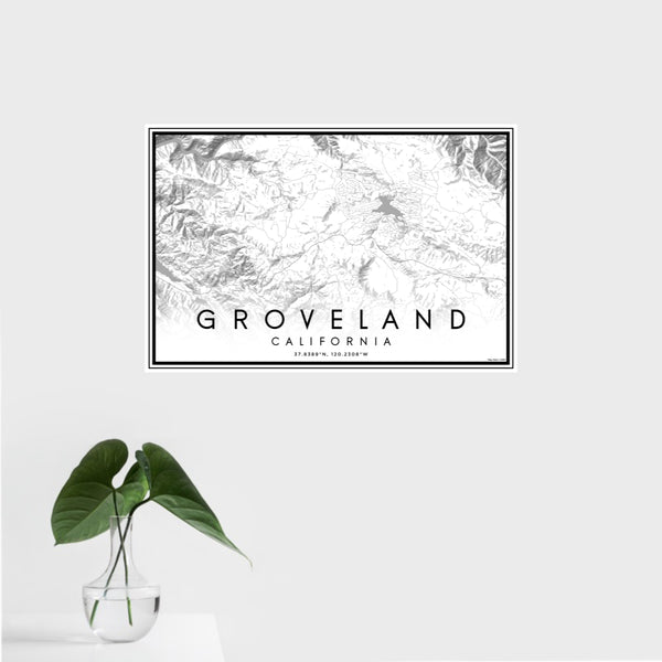 16x24 Groveland California Map Print Landscape Orientation in Classic Style With Tropical Plant Leaves in Water