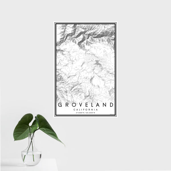 16x24 Groveland California Map Print Portrait Orientation in Classic Style With Tropical Plant Leaves in Water