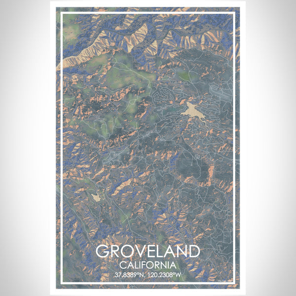 Groveland California Map Print Portrait Orientation in Afternoon Style With Shaded Background