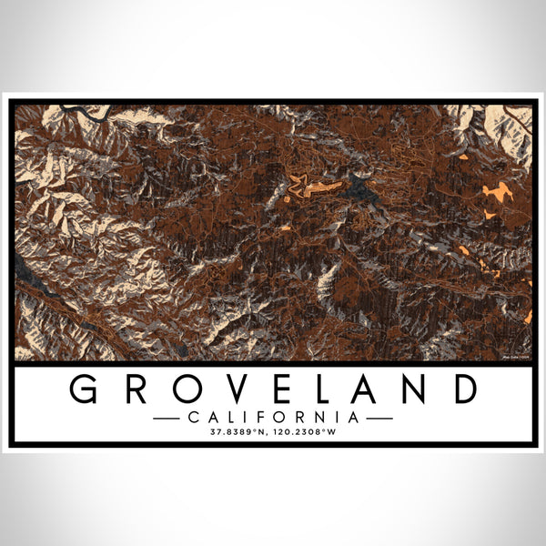 Groveland California Map Print Landscape Orientation in Ember Style With Shaded Background