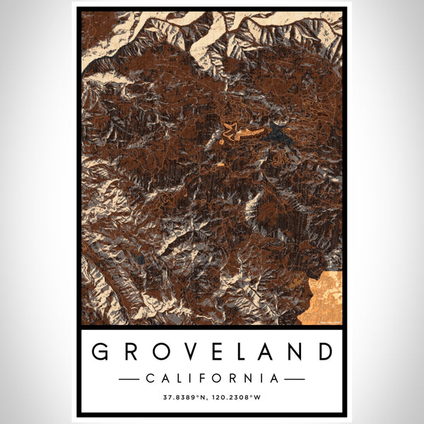 Groveland California Map Print Portrait Orientation in Ember Style With Shaded Background