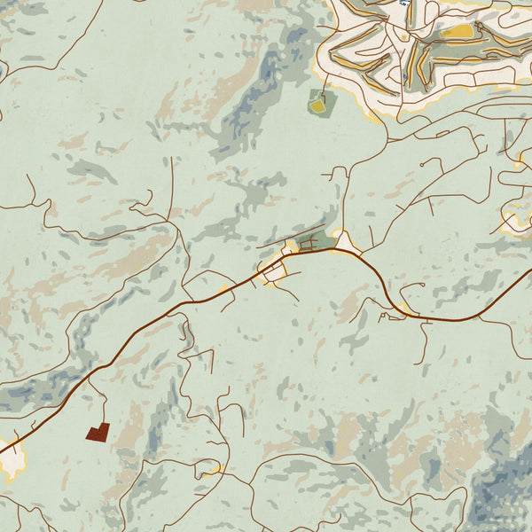 Groveland California Map Print in Woodblock Style Zoomed In Close Up Showing Details