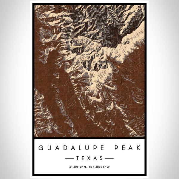 Guadalupe Peak Texas Map Print Portrait Orientation in Ember Style With Shaded Background