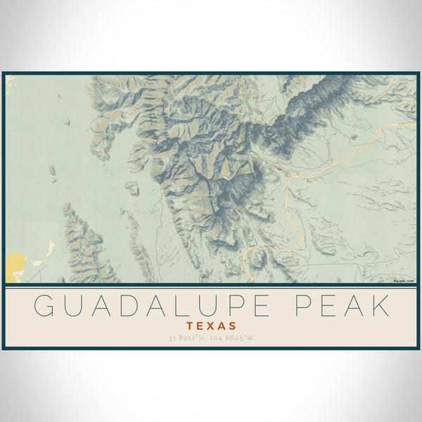Guadalupe Peak Texas Map Print Landscape Orientation in Woodblock Style With Shaded Background