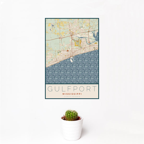 Gulfport - Mississippi Map Print in Woodblock