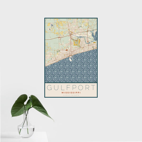 Gulfport - Mississippi Map Print in Woodblock