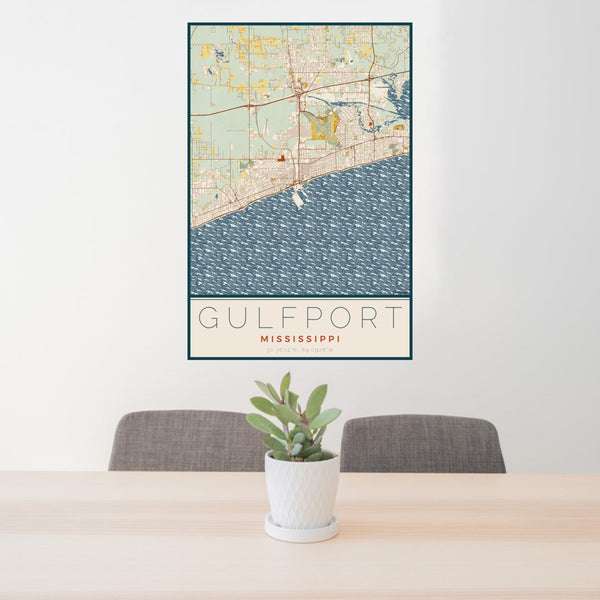 Gulfport - Mississippi Map Print in Woodblock