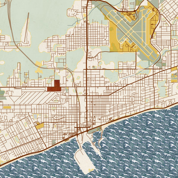 Gulfport - Mississippi Map Print in Woodblock
