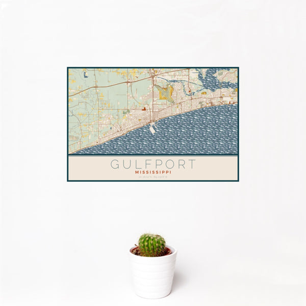 Gulfport - Mississippi Map Print in Woodblock