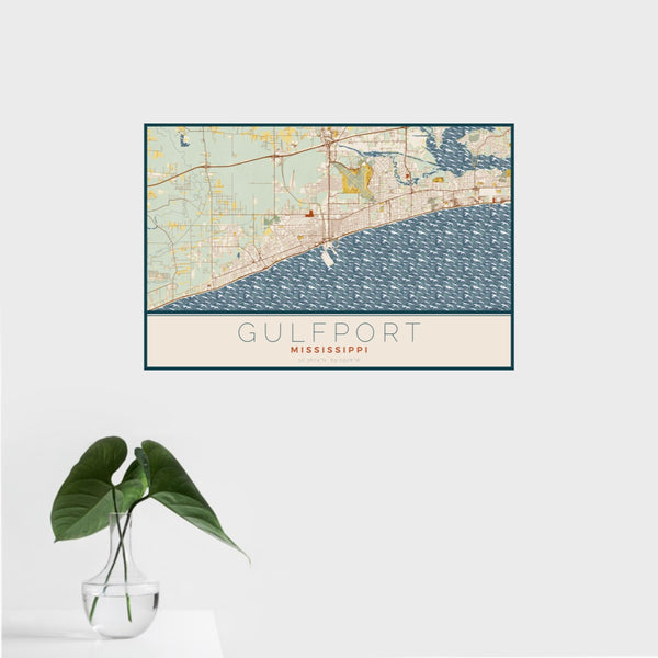 Gulfport - Mississippi Map Print in Woodblock
