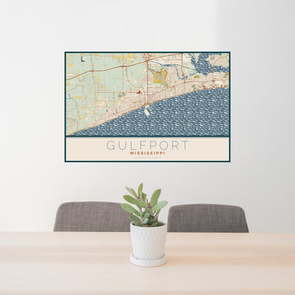 Gulfport - Mississippi Map Print in Woodblock