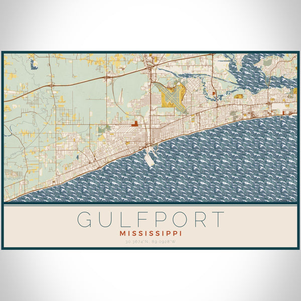 Gulfport - Mississippi Map Print in Woodblock