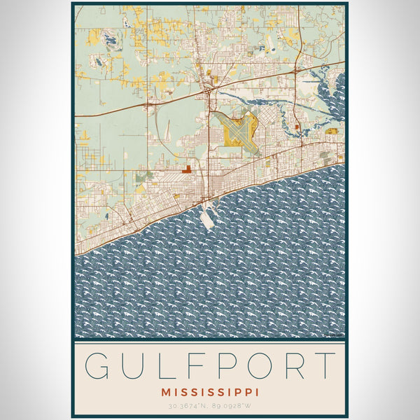 Gulfport - Mississippi Map Print in Woodblock