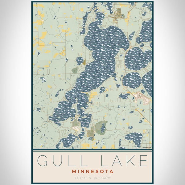 Gull Lake Minnesota Map Print Portrait Orientation in Woodblock Style With Shaded Background