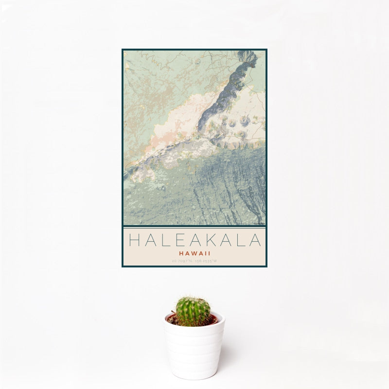 Haleakala - Hawaii Map Print in Woodblock