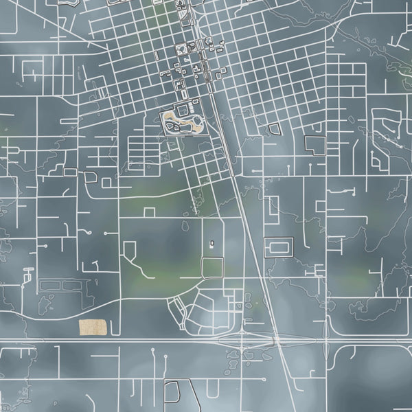 Hammond Louisiana Map Print in Afternoon Style Zoomed In Close Up Showing Details