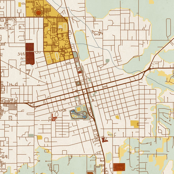 Hammond Louisiana Map Print in Woodblock Style Zoomed In Close Up Showing Details