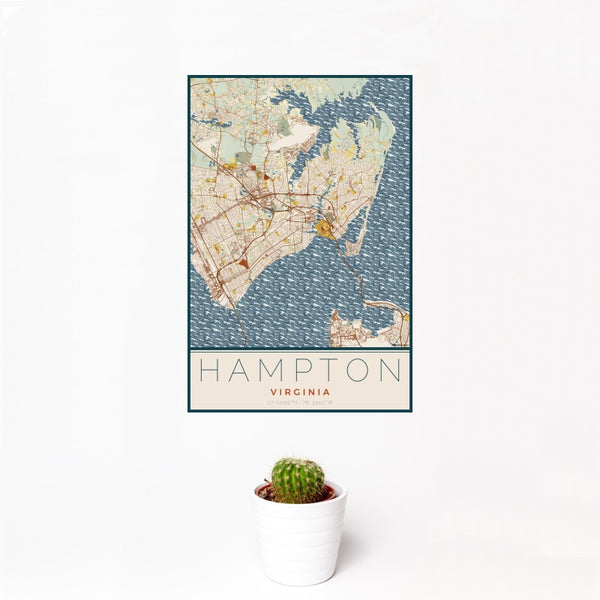 Hampton - Virginia Map Print in Woodblock