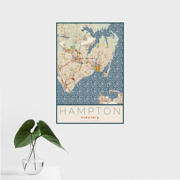Hampton - Virginia Map Print in Woodblock