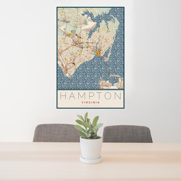 Hampton - Virginia Map Print in Woodblock