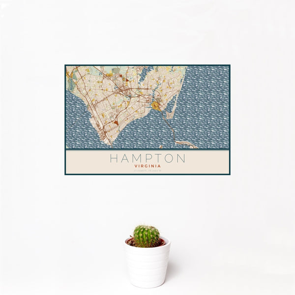 Hampton - Virginia Map Print in Woodblock