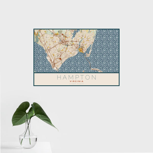 Hampton - Virginia Map Print in Woodblock