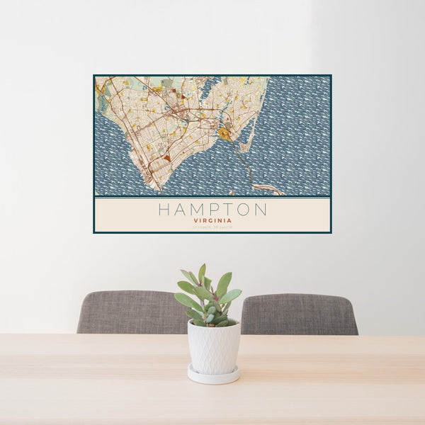 Hampton - Virginia Map Print in Woodblock