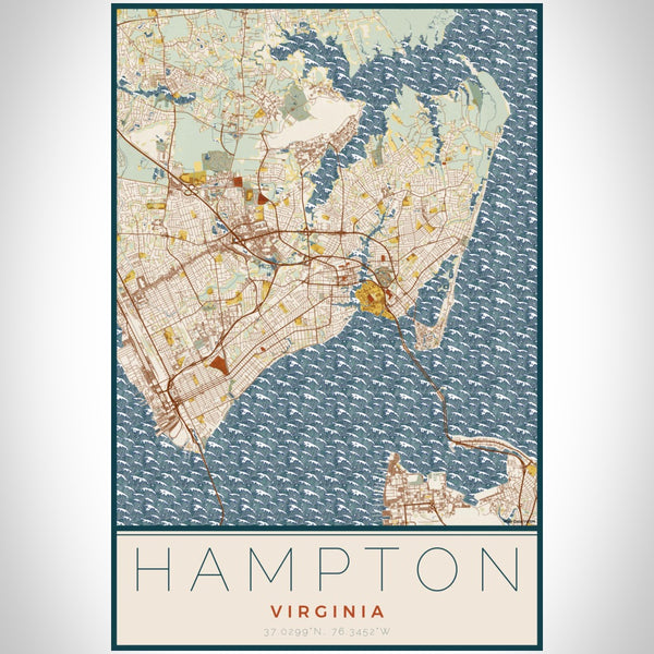Hampton - Virginia Map Print in Woodblock