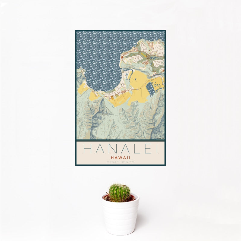 Hanalei - Hawaii Map Print in Woodblock