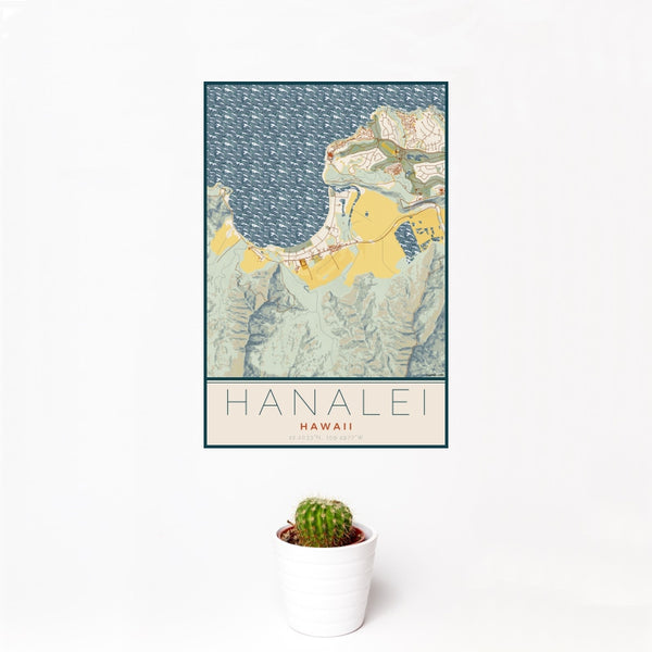 Hanalei - Hawaii Map Print in Woodblock