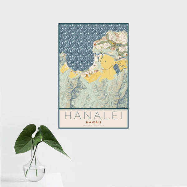 Hanalei - Hawaii Map Print in Woodblock