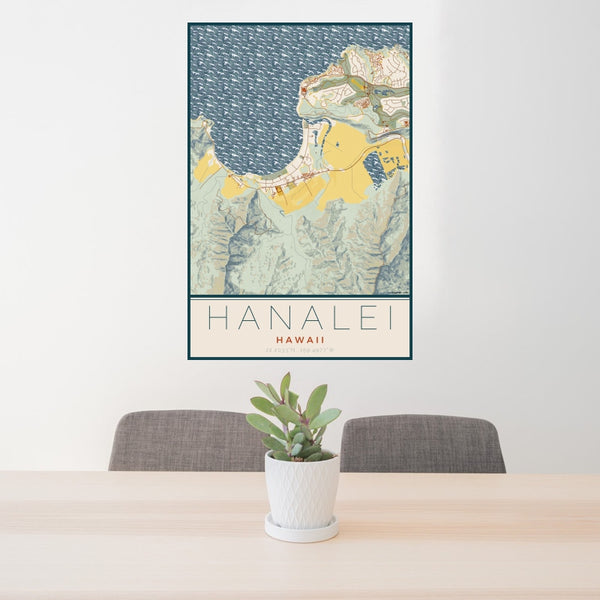 Hanalei - Hawaii Map Print in Woodblock