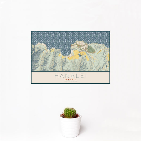 Hanalei - Hawaii Map Print in Woodblock