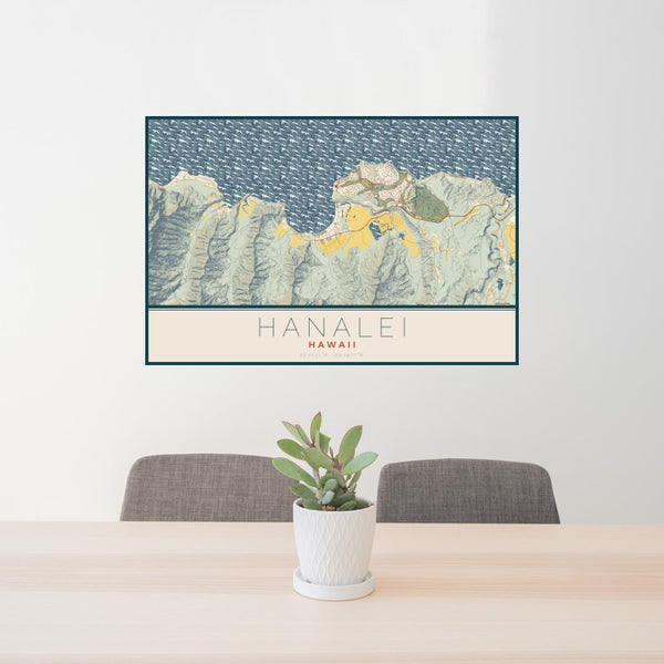 Hanalei - Hawaii Map Print in Woodblock