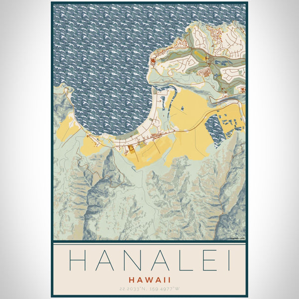 Hanalei - Hawaii Map Print in Woodblock