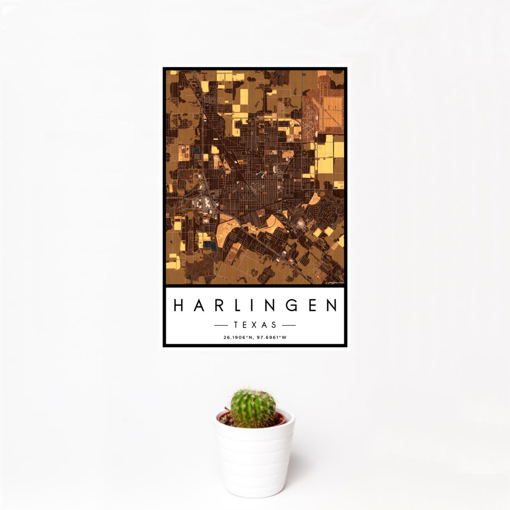Harlingen - Texas Map Print in Ember