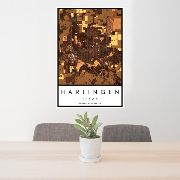 Harlingen - Texas Map Print in Ember