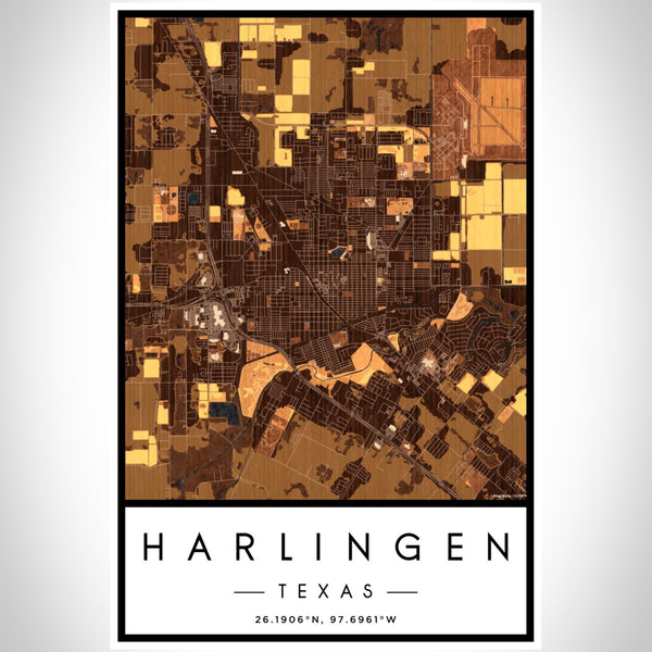 Harlingen - Texas Map Print in Ember