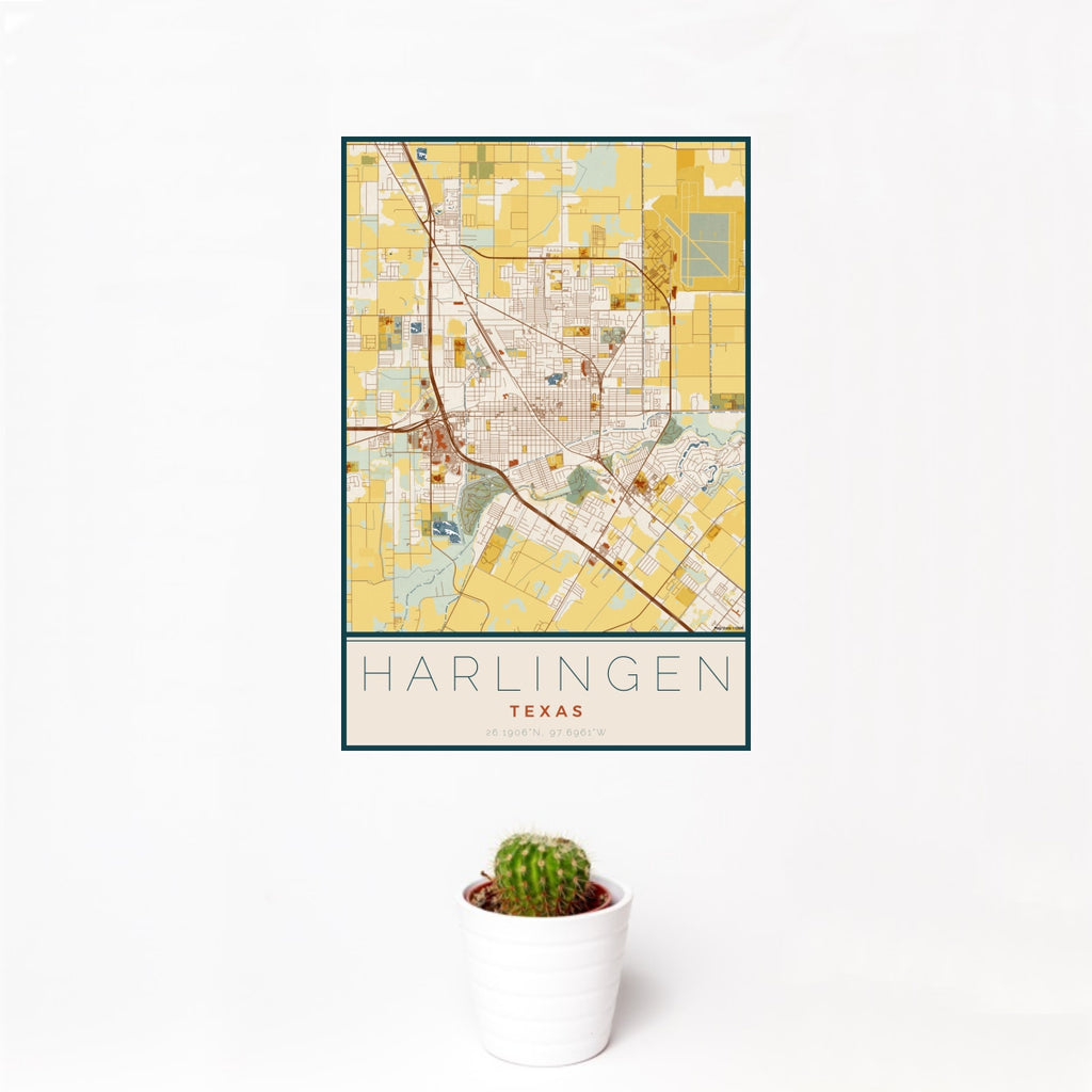 Harlingen - Texas Map Print in Woodblock