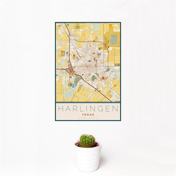 Harlingen - Texas Map Print in Woodblock
