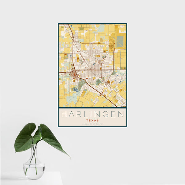 Harlingen - Texas Map Print in Woodblock