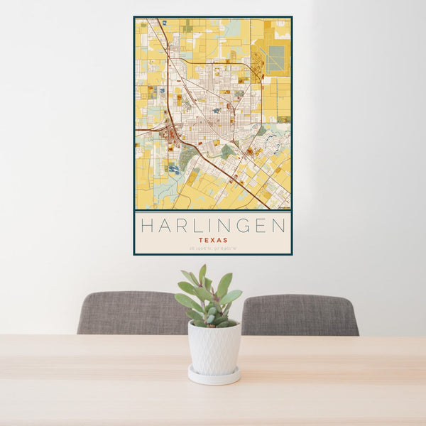 Harlingen - Texas Map Print in Woodblock