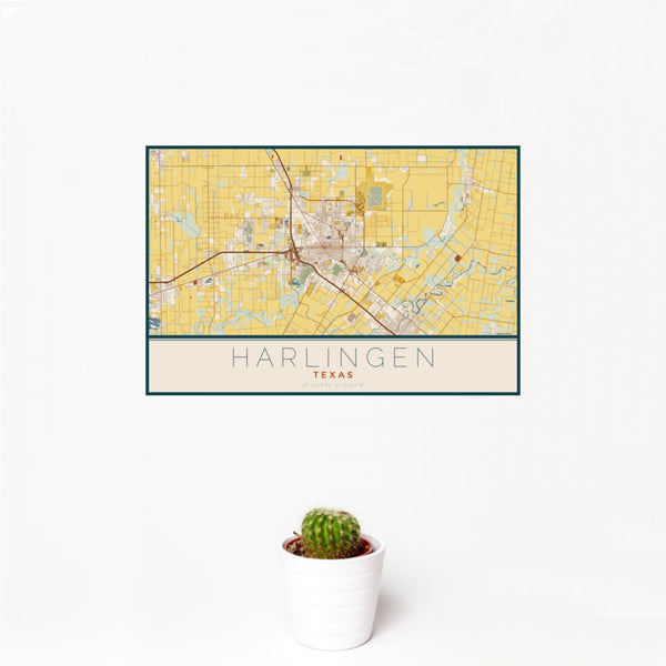 Harlingen - Texas Map Print in Woodblock