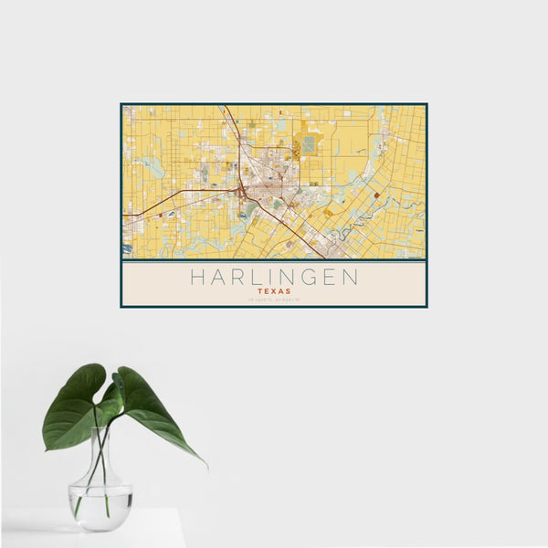 Harlingen - Texas Map Print in Woodblock