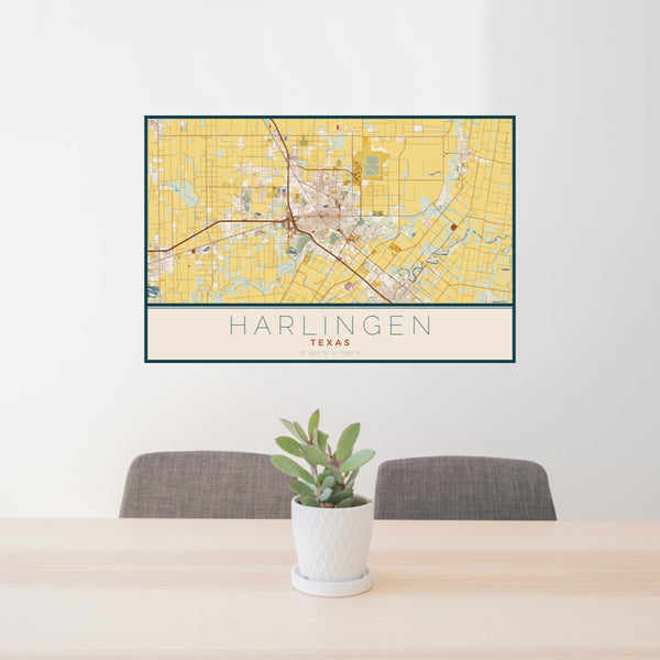 Harlingen - Texas Map Print in Woodblock