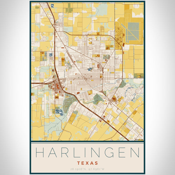 Harlingen - Texas Map Print in Woodblock